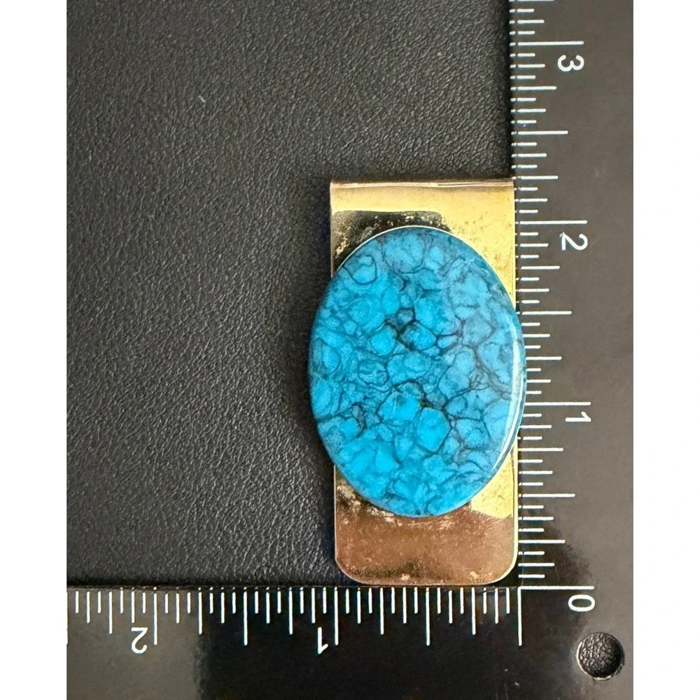 Vintage Money Clip Southwestern Gold Tone Teal